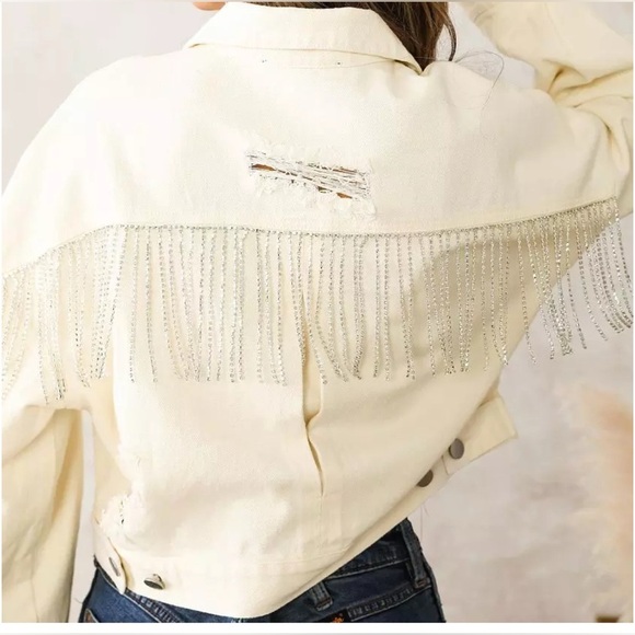 Blue B Rhinestone Fringe Denim Jacket size M/L - Picture 4 of 14